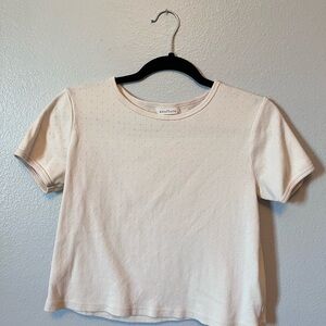 Neuflora Cream Pointelle Crop Short Sleeve Top Medium